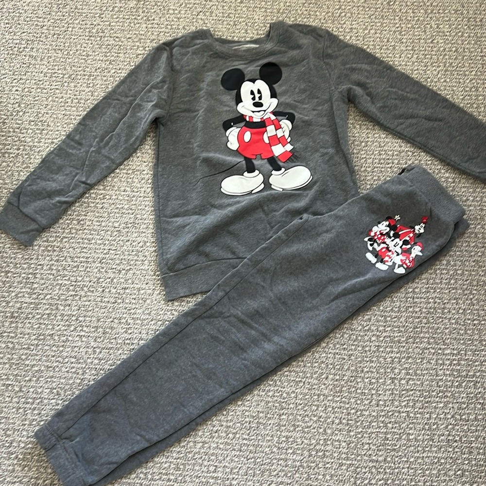 Disney Mickey Mouse Holiday Christmas Grey Red Sweatshirt Jogger Set Boys XL Pj